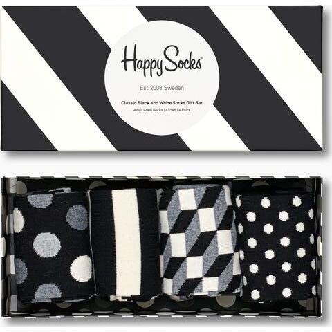 Happy Socks 4-Pack Classic Black & White Socks Gift Set Multi 9100