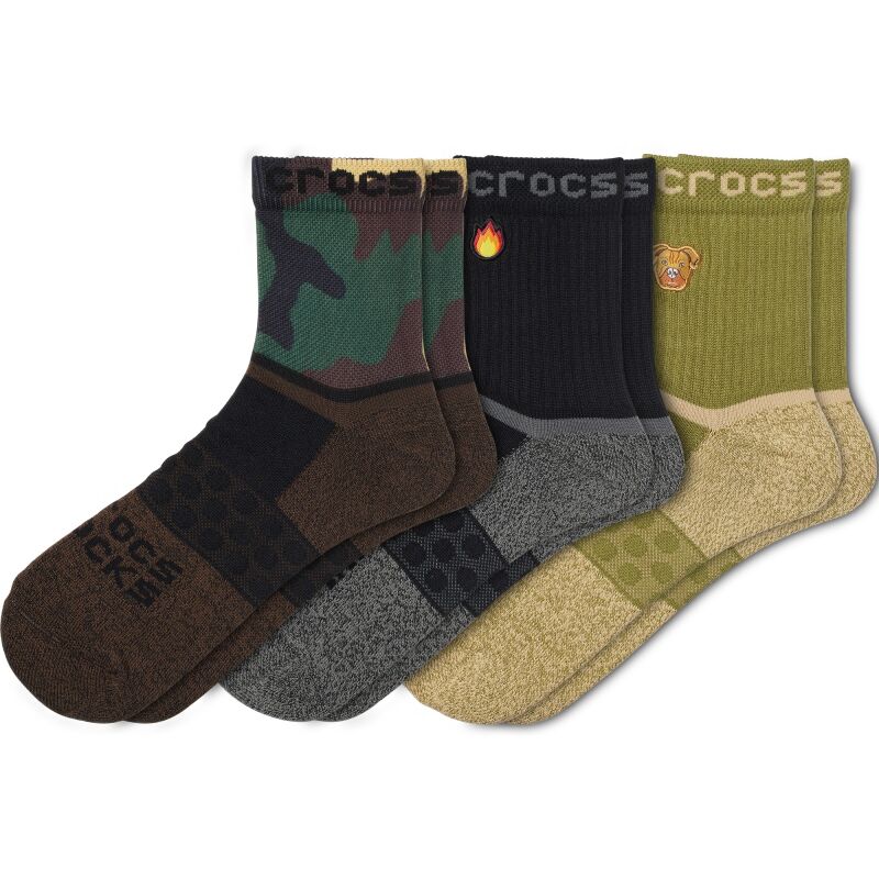 Crocs™ Adult Quarter Grap 3-Pack Socks Black/Camo