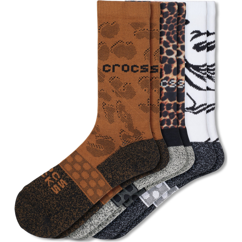 Crocs™ Adult Crew Animal Remix 3-Pack Socks Black/Multi Animal