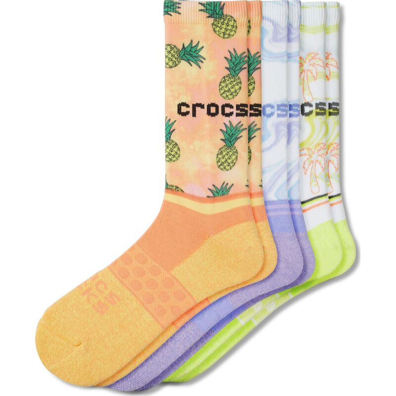Crocs™ Adult Crew Retro Resort 3-Pack Socks White/Tropical