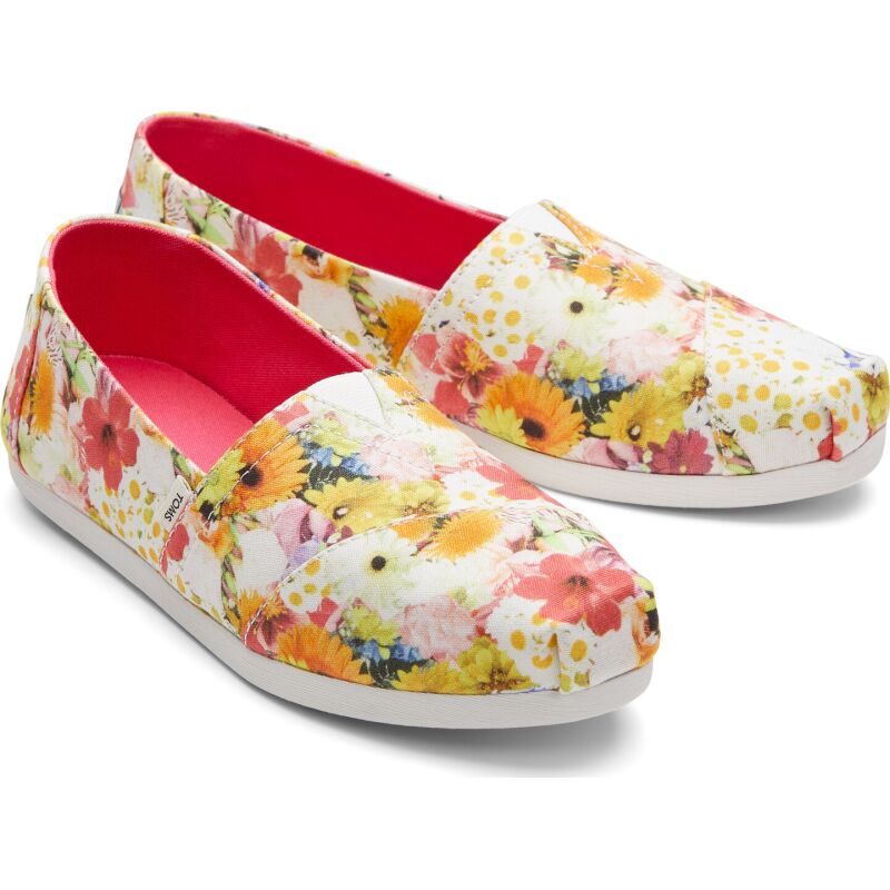 TOMS Photoreal Floral Collage Women's Alpargata White