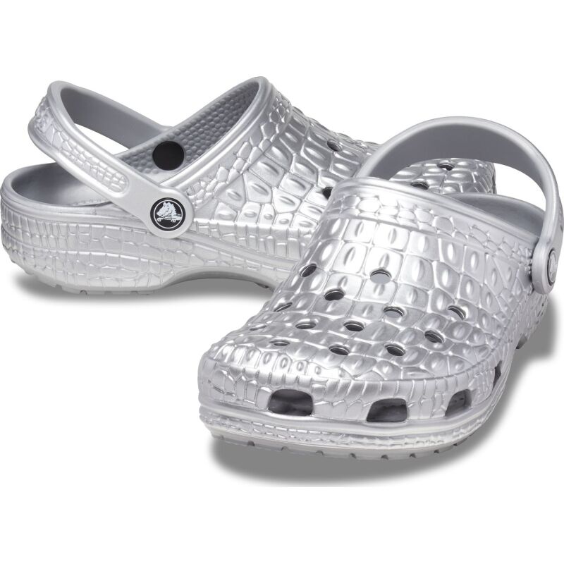 Crocs™ Classic Metallic Crocskin Clog 209093 Silver