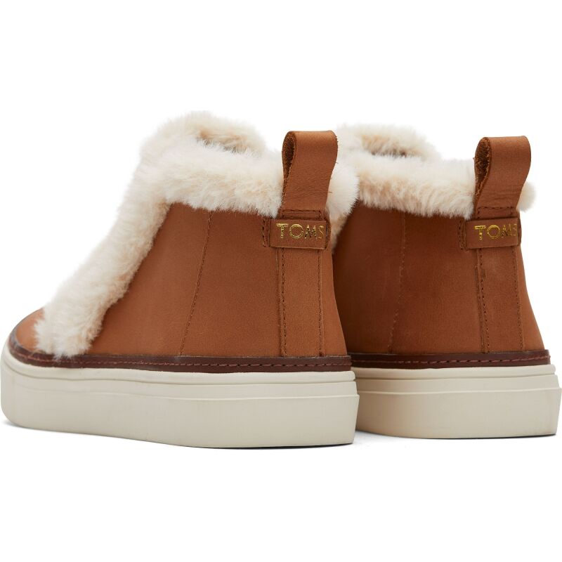 TOMS Leather Faux Fur Women's Bryce Sneaker Brown Sugar