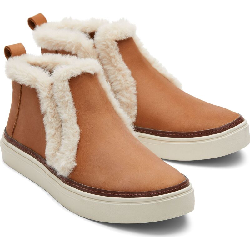 TOMS Leather Faux Fur Women's Bryce Sneaker Brown Sugar