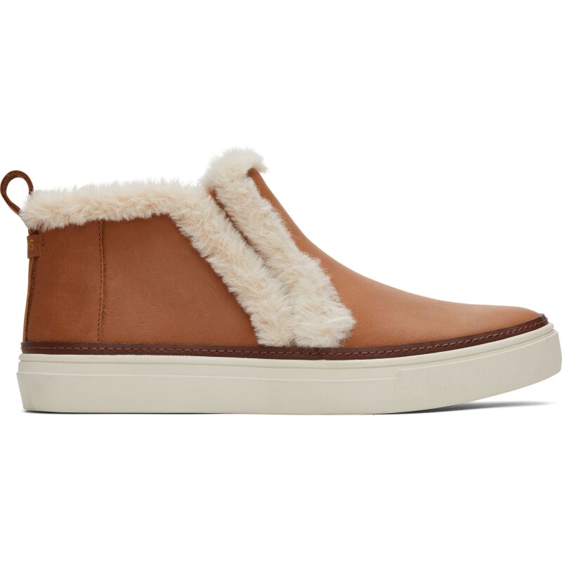 TOMS Leather Faux Fur Women's Bryce Sneaker Brown Sugar