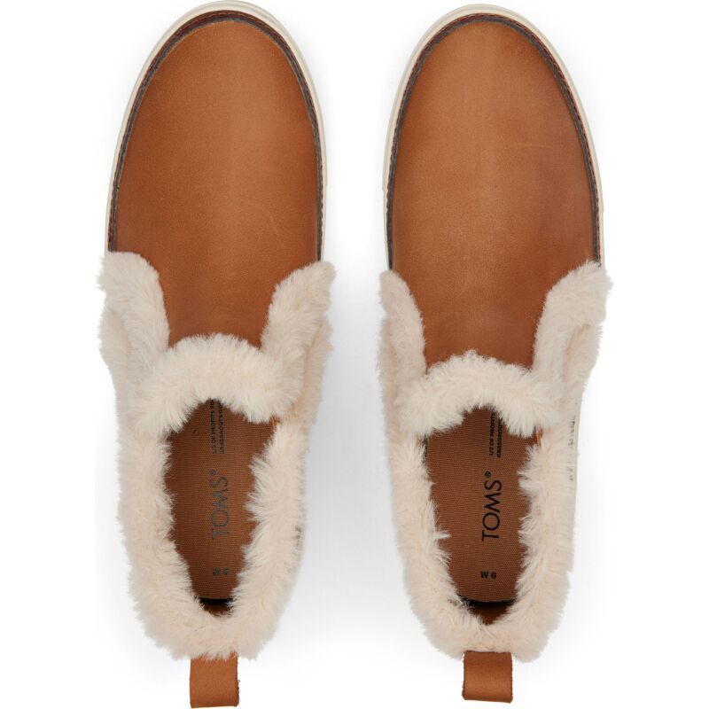 TOMS Leather Faux Fur Women's Bryce Sneaker Brown Sugar