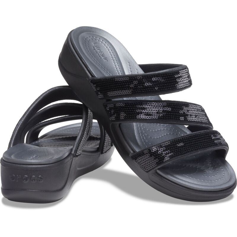 Crocs™ Boca Sequin Strappy Wedge Women's Black