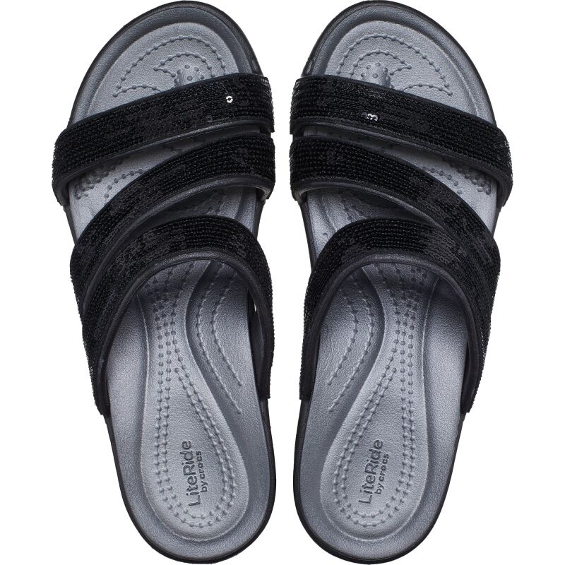 Crocs™ Boca Sequin Strappy Wedge Women's Black