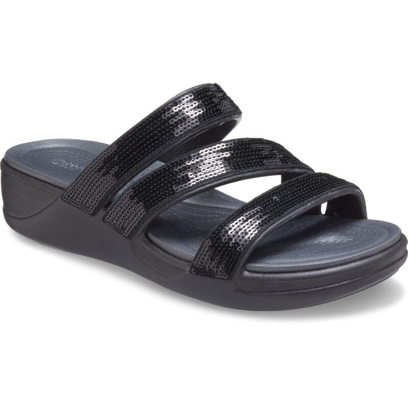 Crocs™ Boca Sequin Strappy Wedge Women's Black