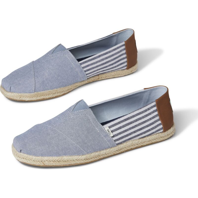 TOMS Chambray Stripes Men's Rope Alpargata Navy