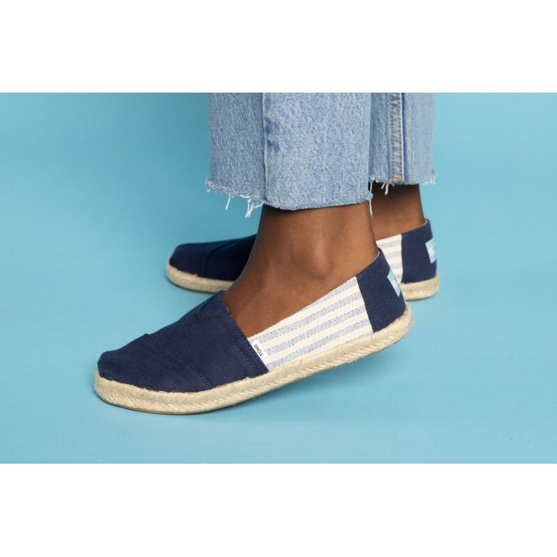 TOMS Recycled Cotton Stripes Women Alpargata Rope Navy