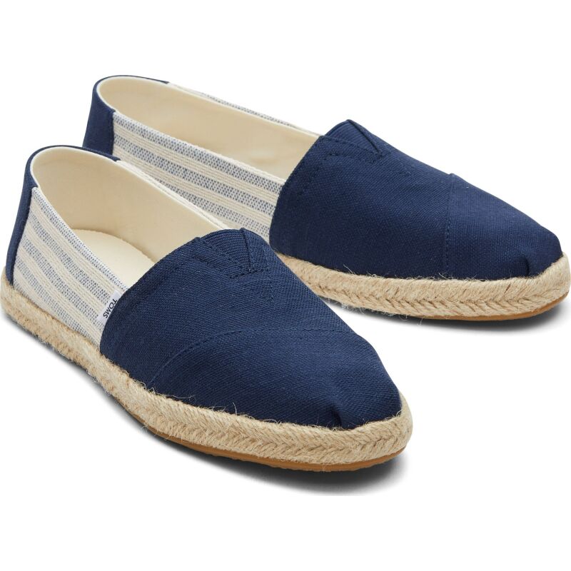 TOMS Recycled Cotton Stripes Women Alpargata Rope Navy