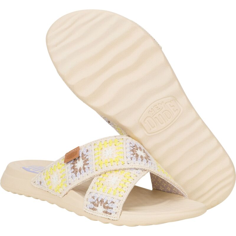 HEYDUDE Christi Slide Cottage Crochet 43205 Egret/Lavender/Multi