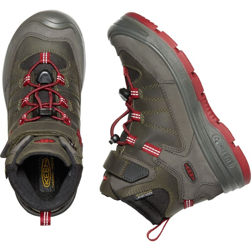 Keen Redwood Mid WP Little Kid's Steel Grey/Red Dahlia