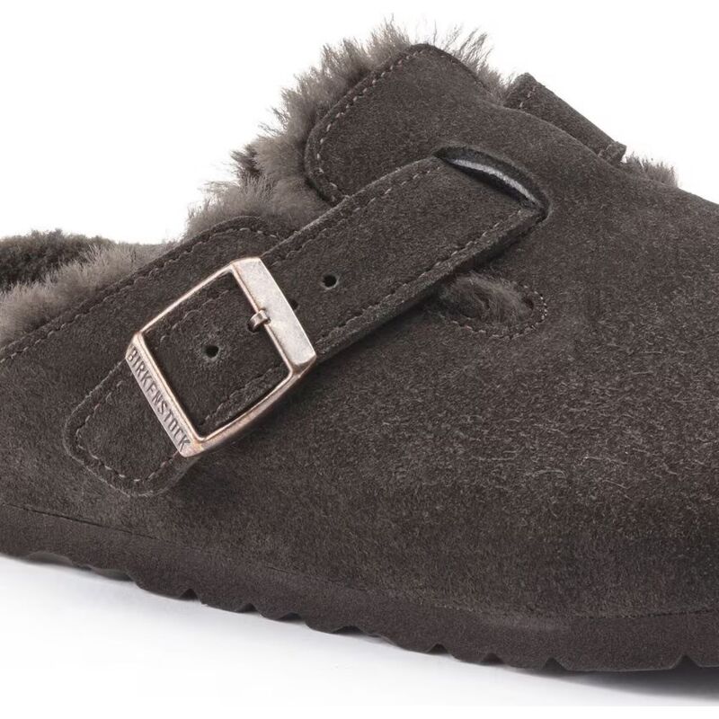 Birkenstock Boston Shearling Suede Leather/Fur Mocca