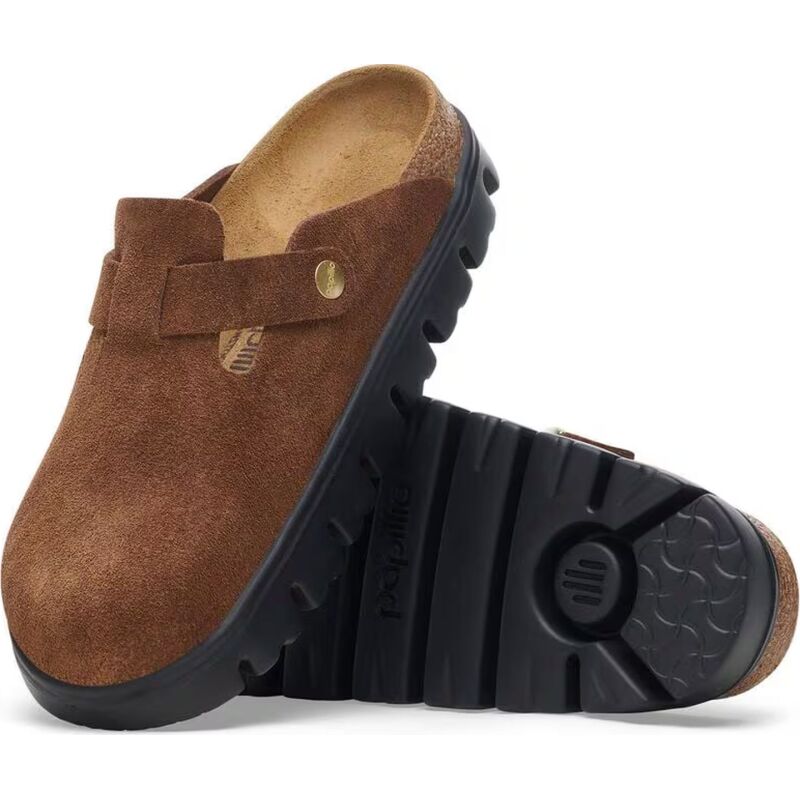 Birkenstock Boston Chunky Suede Leather Dark Tea/ Black