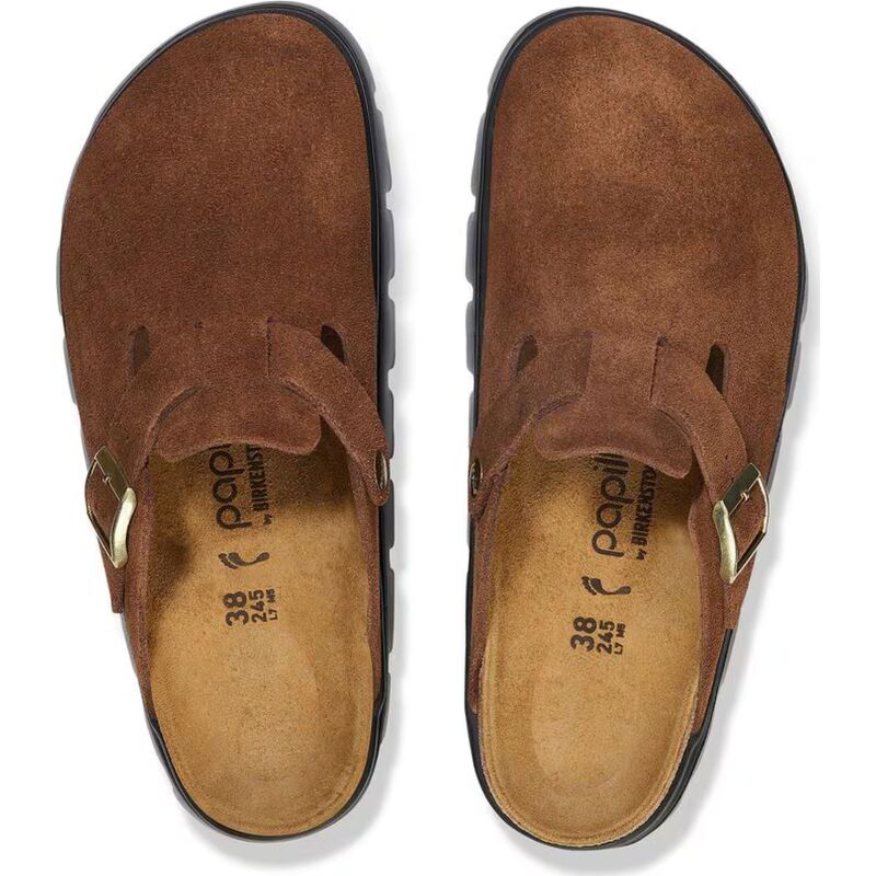 Birkenstock Boston Chunky Suede Leather Dark Tea/ Black