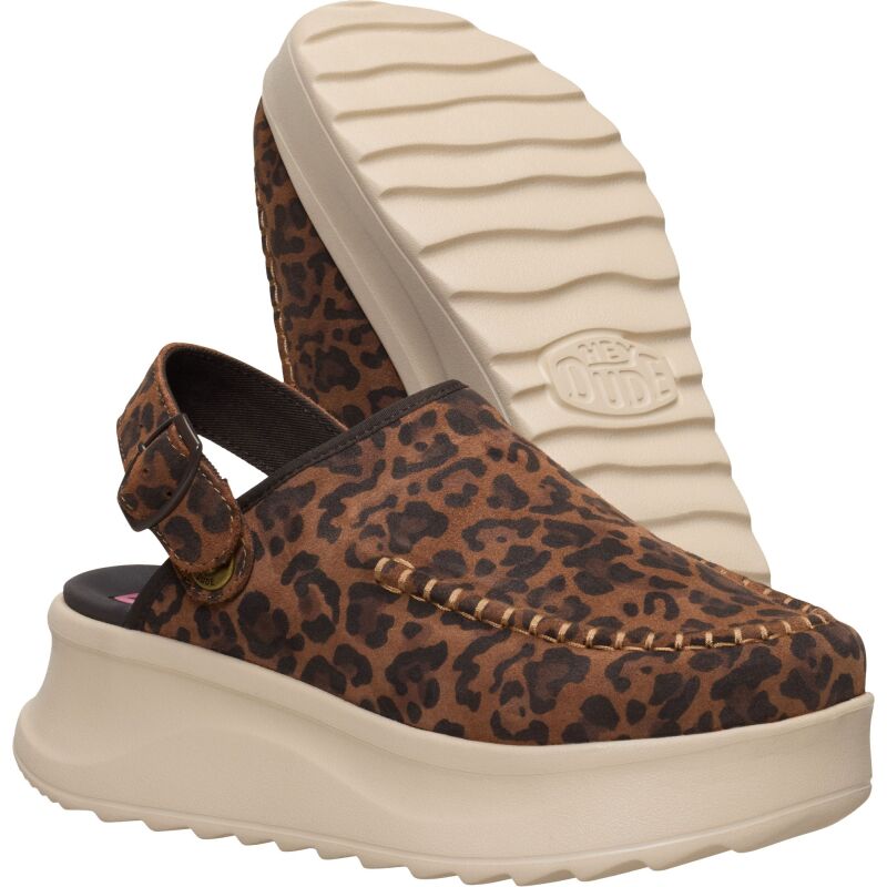 HEYDUDE Delray Clog Suede Women's Brown Leopard