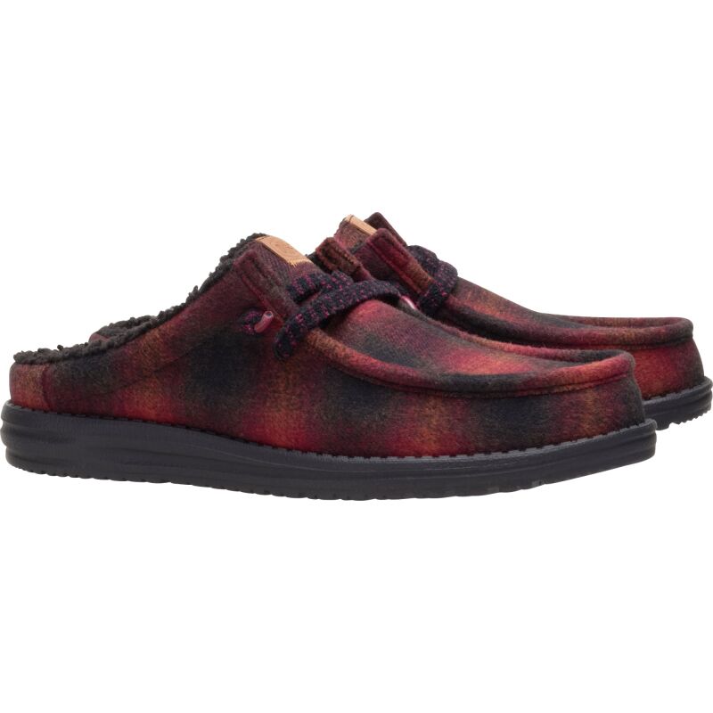 HEYDUDE Wally Slip Cozy Plaid Men's Red Plaid/Black