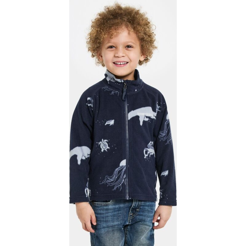 Didriksons Monte Printed Kids' Full-Zip 10 Winter Ocean Blue