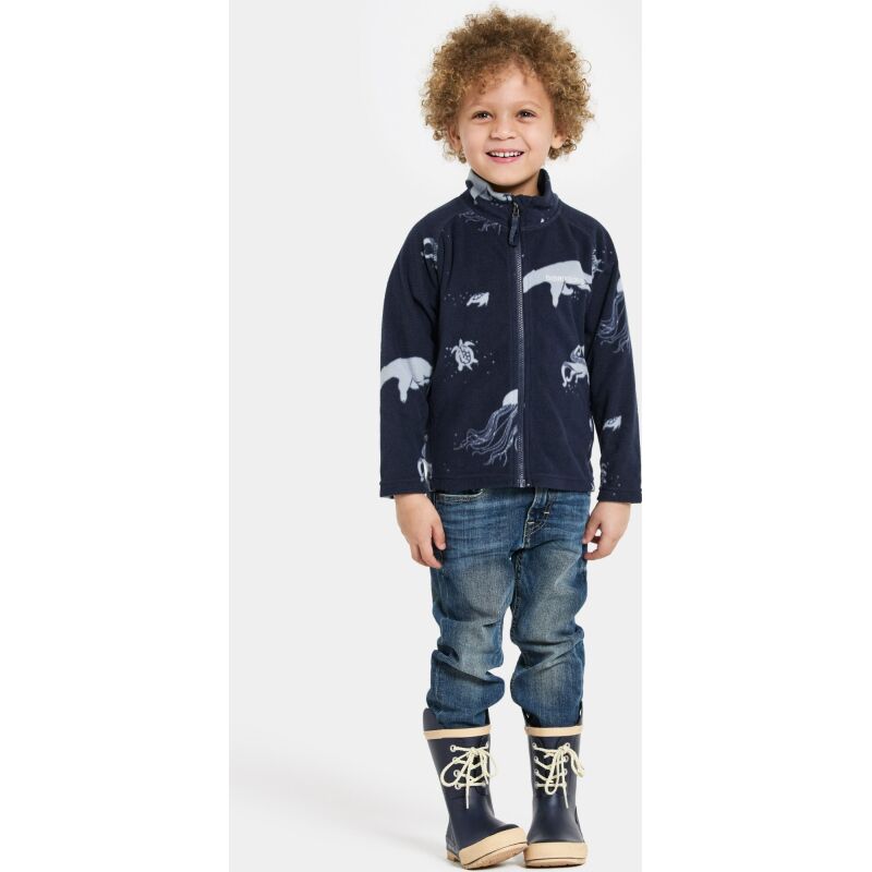 Didriksons Monte Printed Kids' Full-Zip 10 Winter Ocean Blue