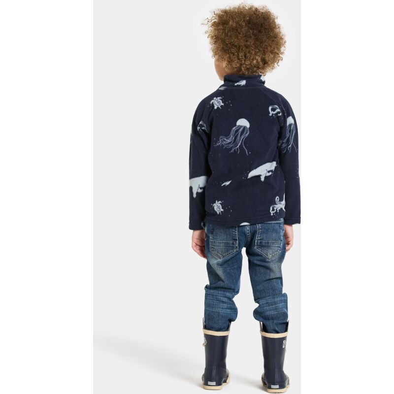 Didriksons Monte Printed Kids' Full-Zip 10 Winter Ocean Blue
