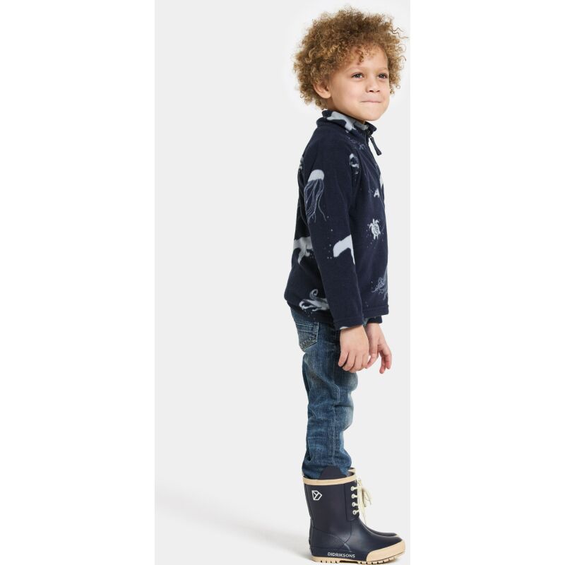 Didriksons Monte Printed Kids' Full-Zip 10 Winter Ocean Blue