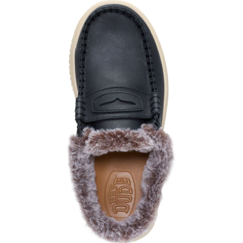 HEYDUDE Wendy NXT Mule Leather Cozy Women's Black