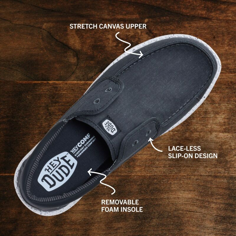 HEYDUDE Wally Cru Stretch Canvas Men's Black/White