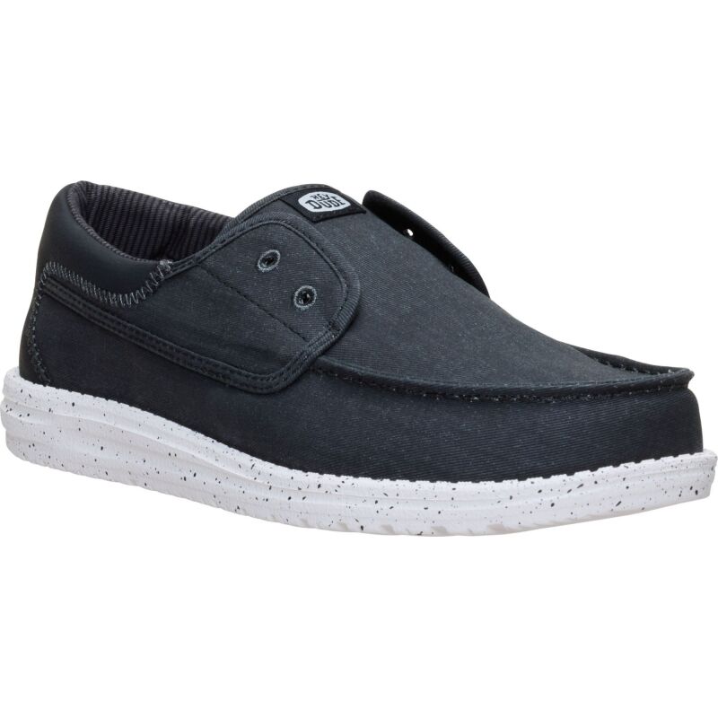 HEYDUDE Wally Cru Stretch Canvas Men's Black/White