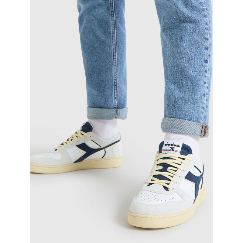 DIADORA Magic Basket Low Suede Leather White/Blue Caspian Sea