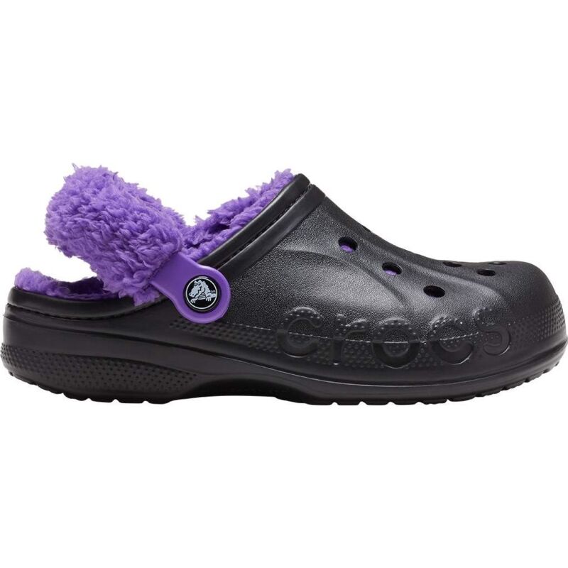 Crocs™ Baya Lined Fuzz Strap Clog Black/Neon Purple