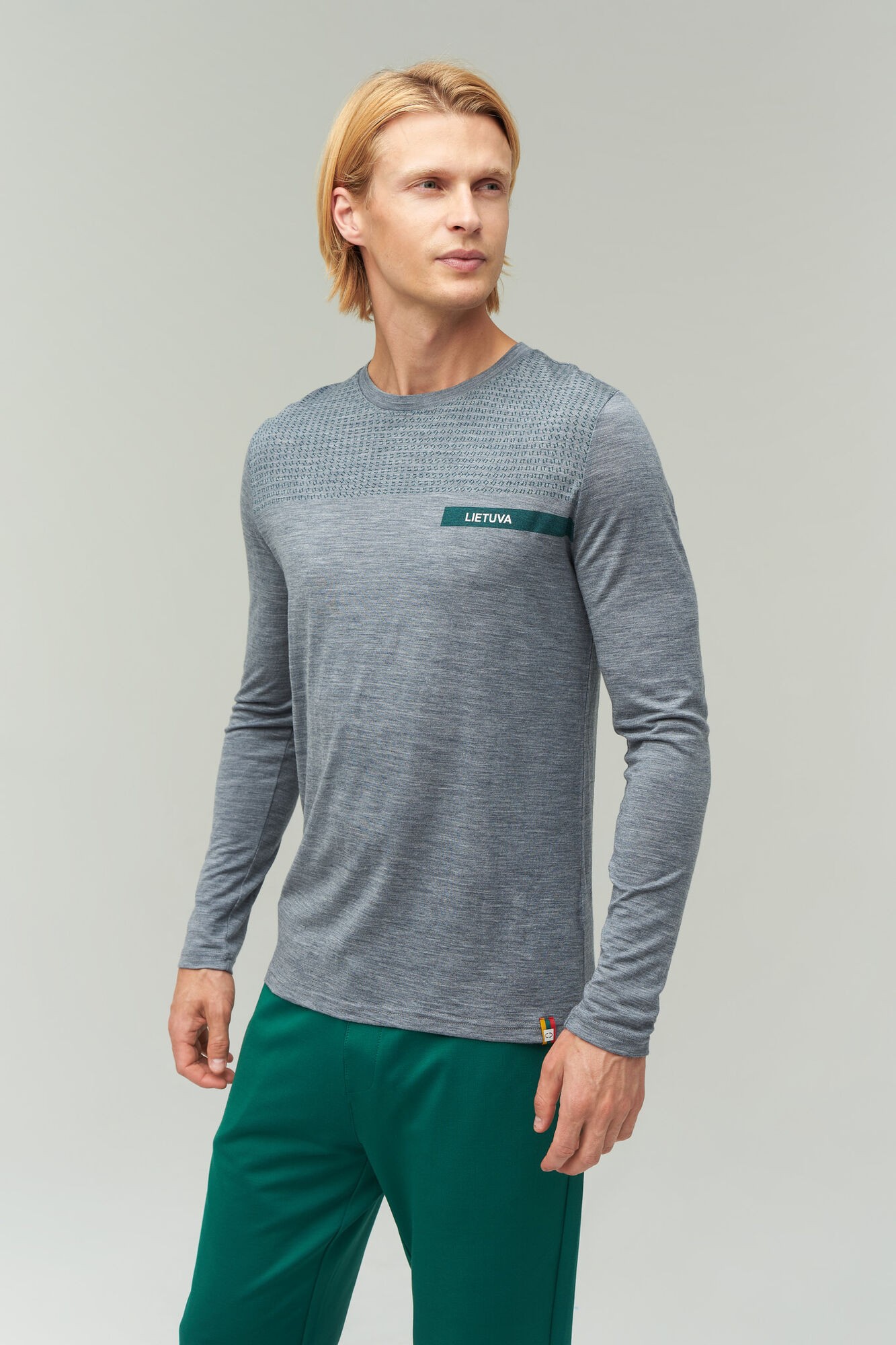 AUDIMAS Pl. merino vilnos maršk.ilg.rank. 2021-535 Mid Grey Mel Pr Lt XXXL