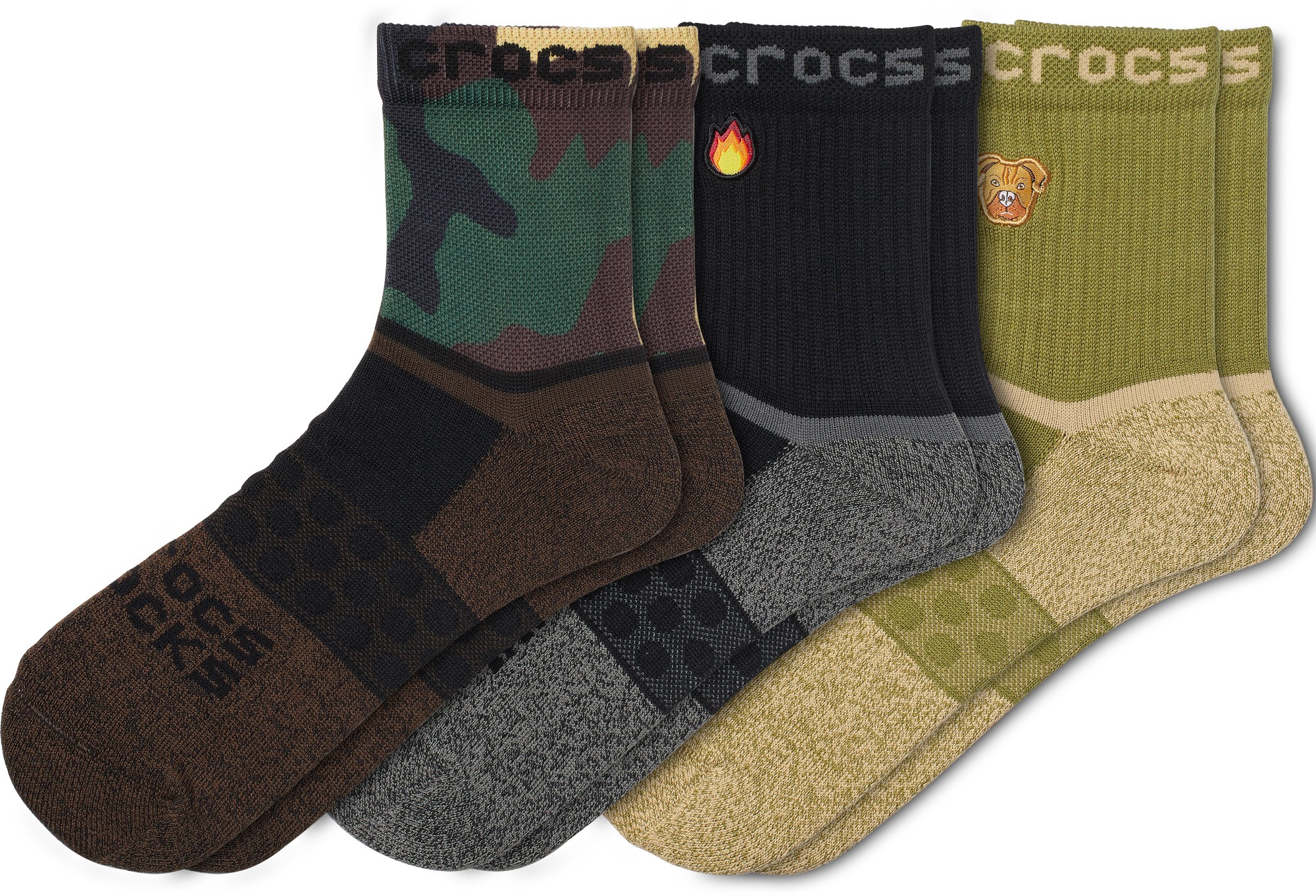 Crocs™ Adult Quarter Grap 3-Pack Socks Black/Camo L