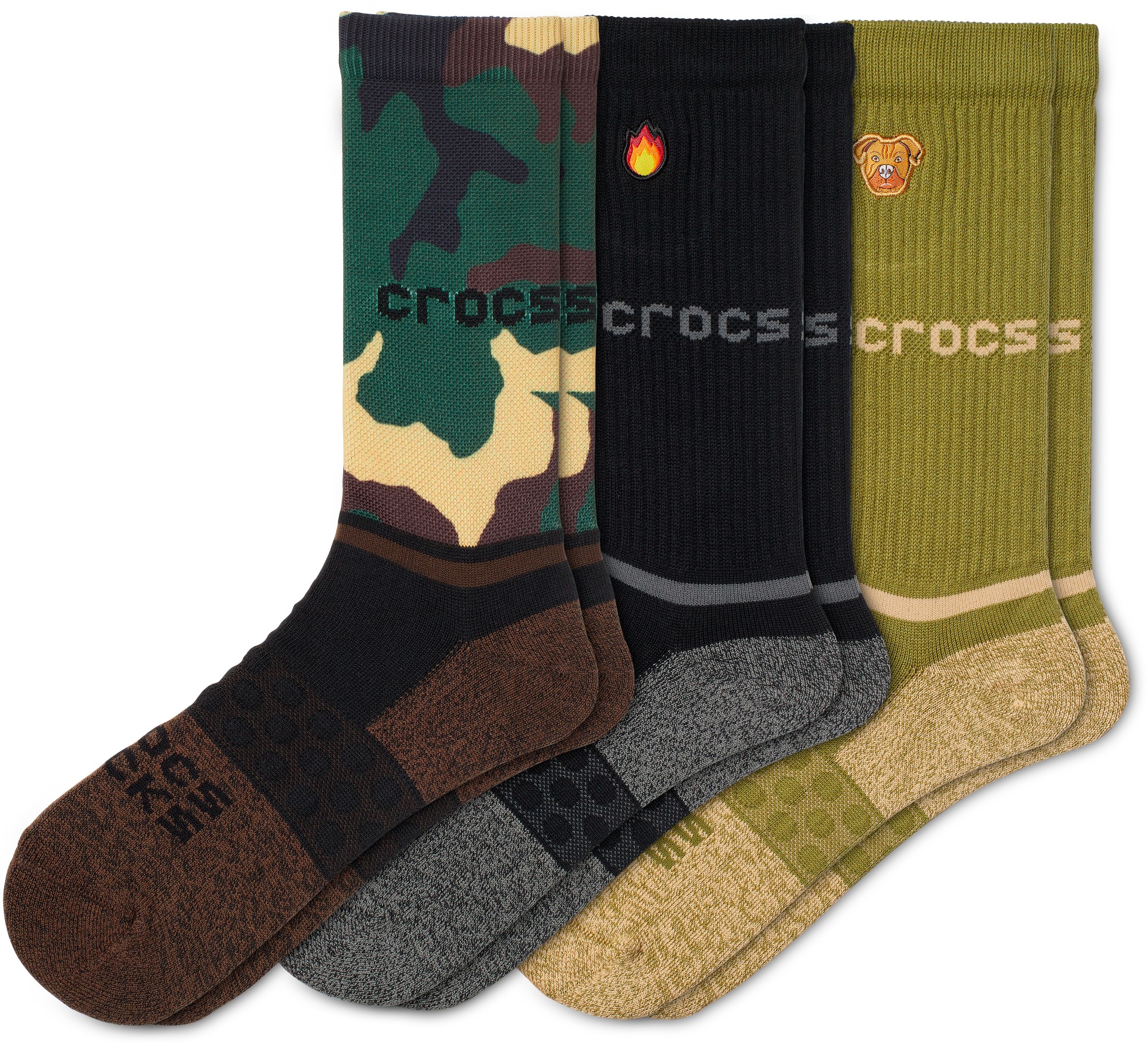 Crocs™ Adult Crew Graph 3-Pack Socks Black/Camo S