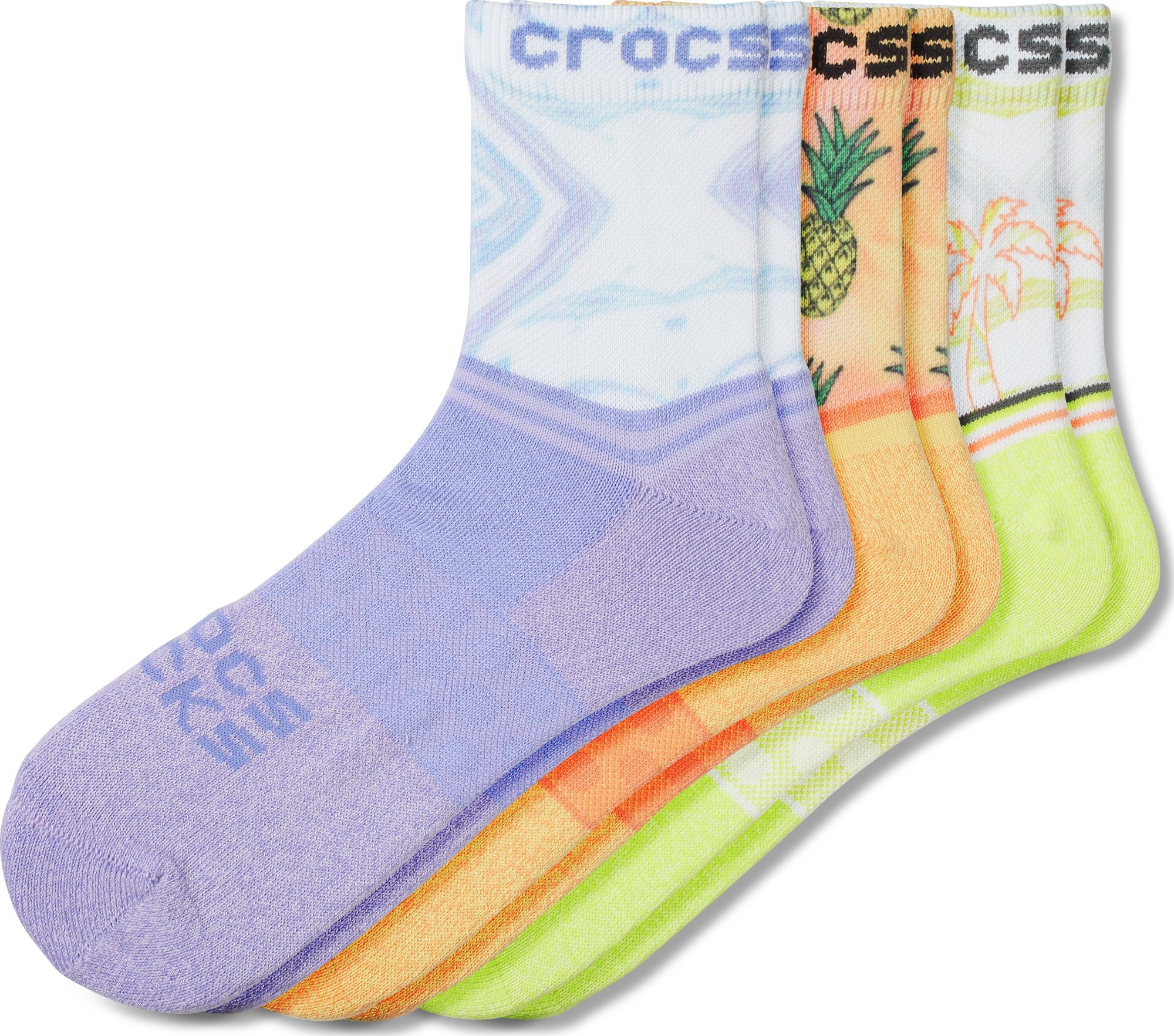 Crocs™ Adult Quarter Retro Resort 3-Pack Socks White/Tropical S
