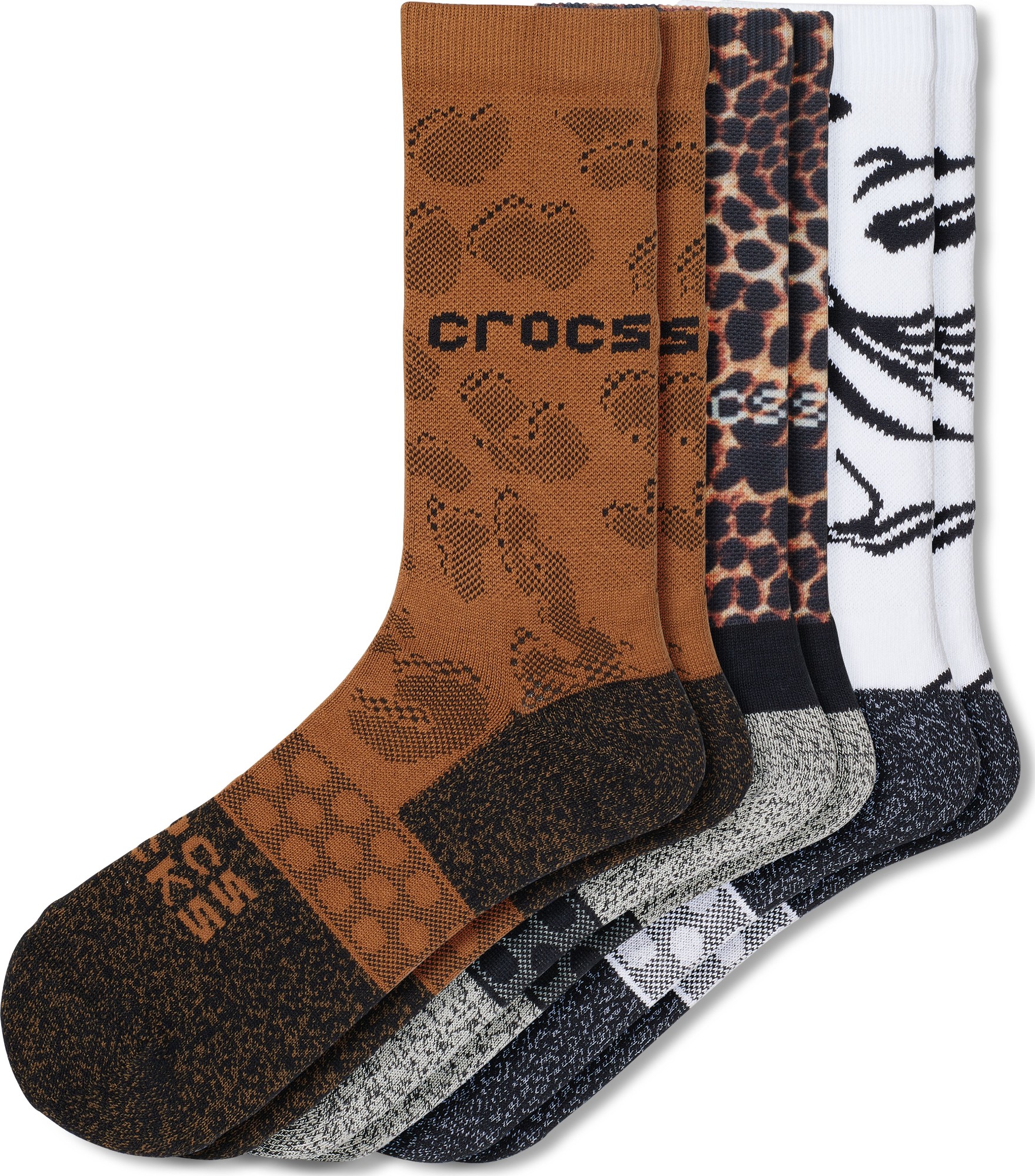 Crocs™ Adult Crew Animal Remix 3-Pack Socks Black/Multi Animal S