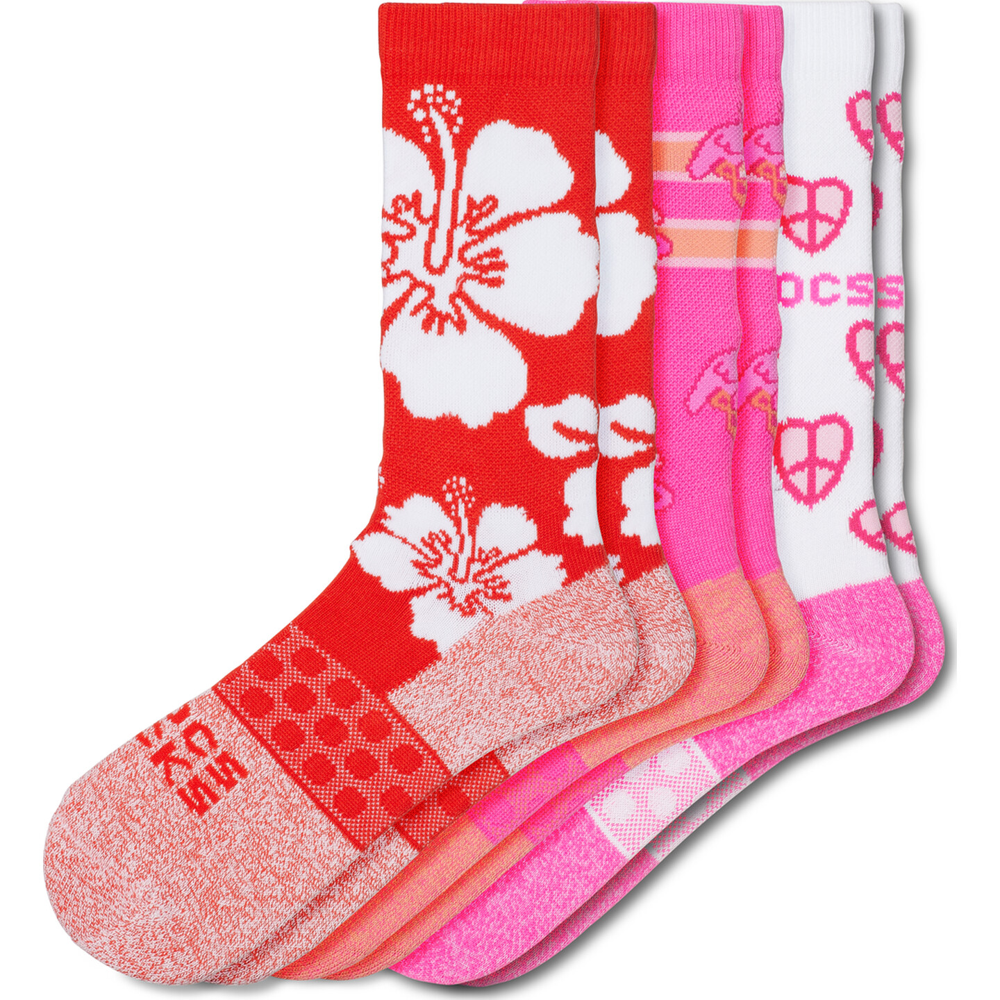 Crocs™ Adult Crew Retro Resort 3-Pack Socks Electric Pink / Multi L