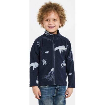 Didriksons Monte Printed Kids' Full-Zip 10 Winter Ocean Blue