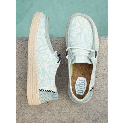 HEYDUDE Wendy Espadrille Retro Palm  43179 Celadon Green/White