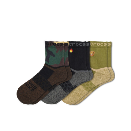 Crocs™ Adult Quarter Grap 3-Pack Socks Black/Camo