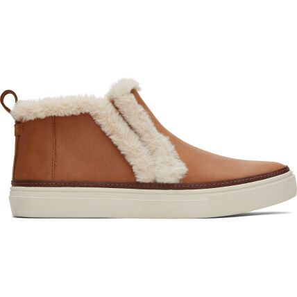 TOMS Leather Faux Fur Women's Bryce Sneaker Brown Sugar