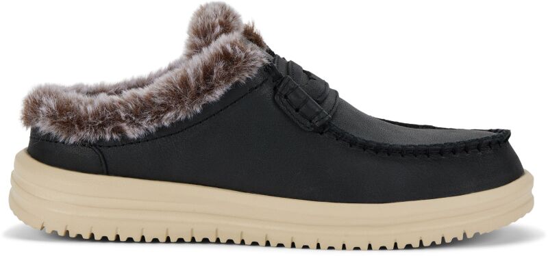 HEYDUDE Wendy NXT Mule Leather Cozy Women's Black